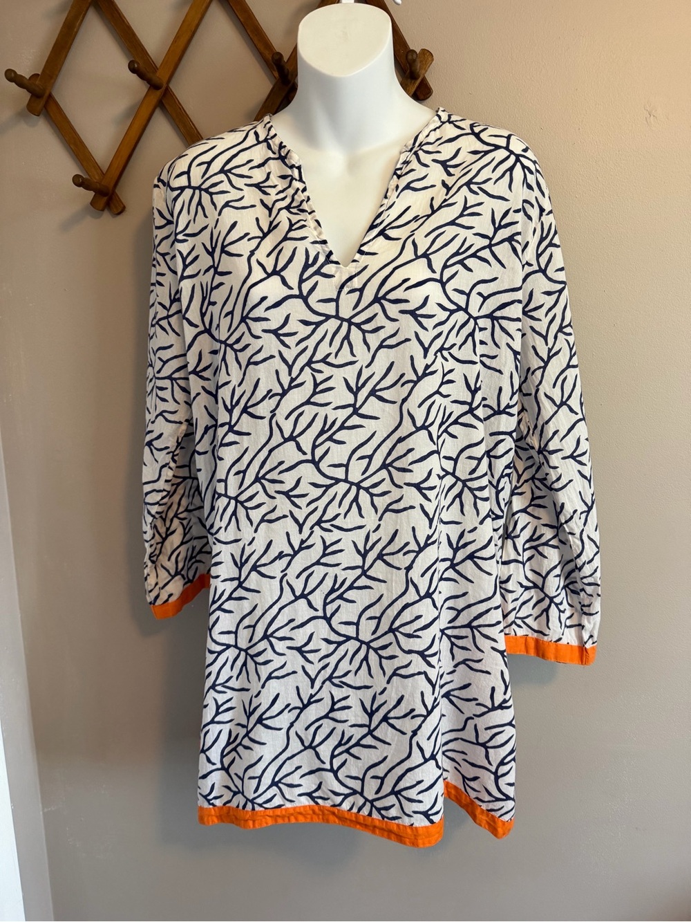 Roberta Roller Rabbit Coral Print Cotton Tunic Coverup Blue Orange Large